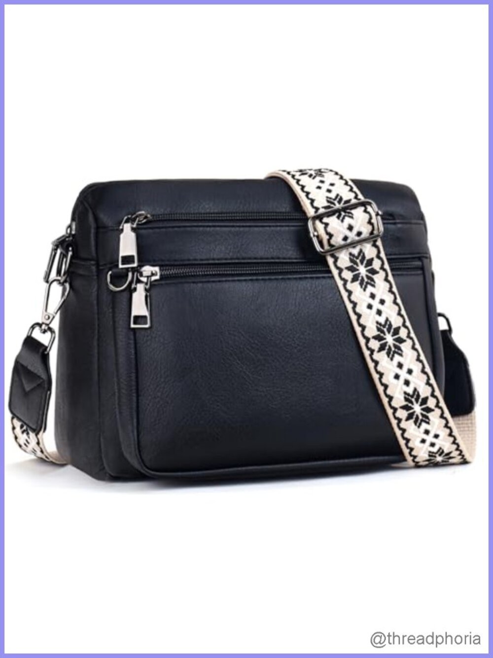 Vegan Leather Crossbody Bag Women Multi-Pocket Purse Adjustable Strap